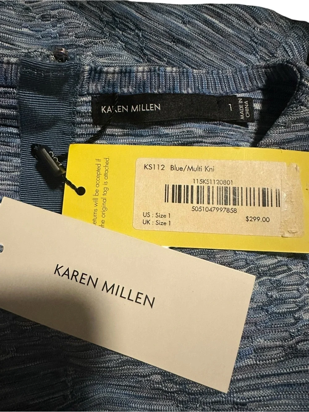 Karen Millen Heathered Gray/blue Bodycon knitted Dress size 1